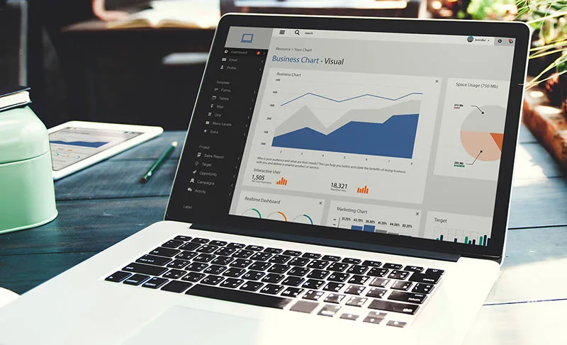 Website analytics displayed on a laptop